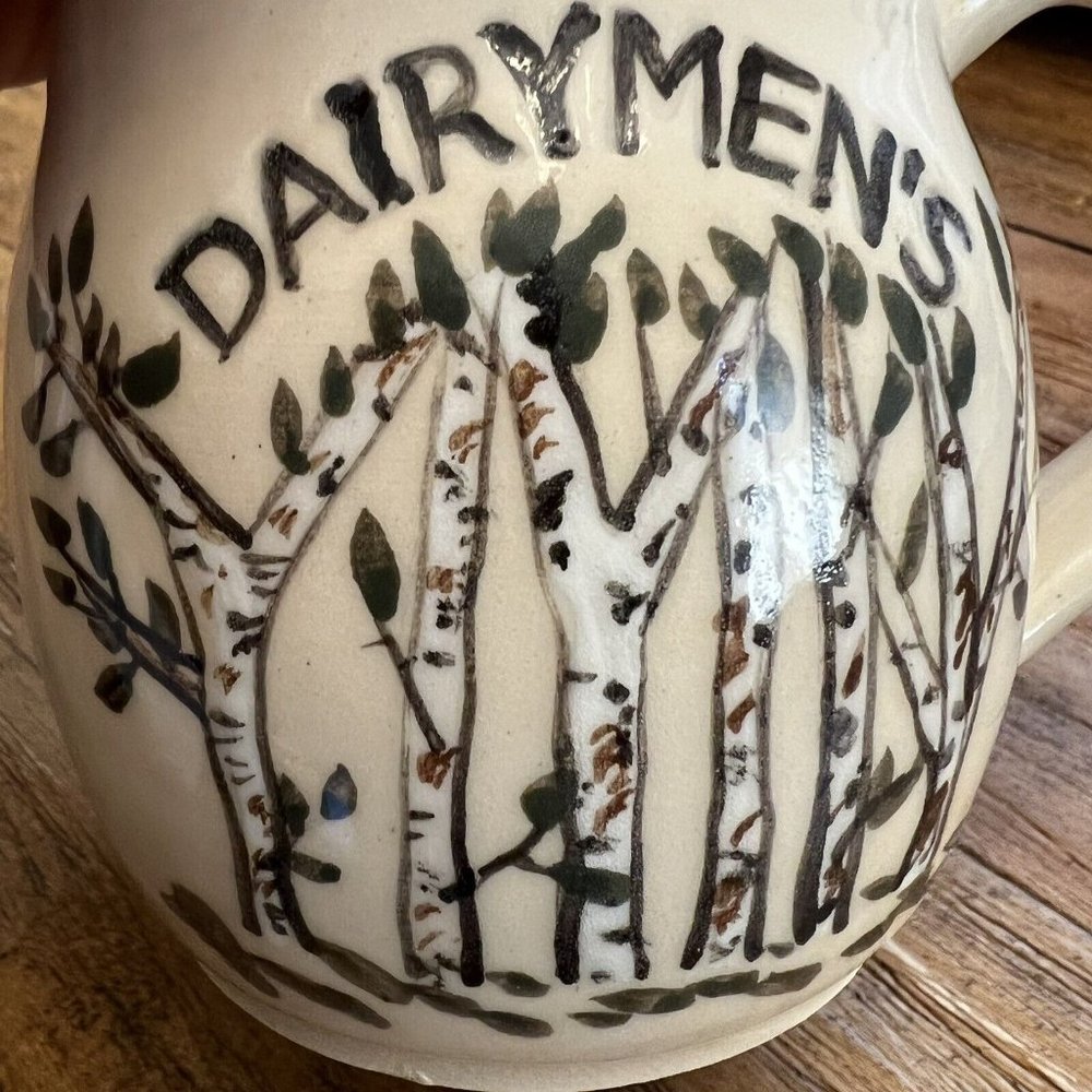 Pottery DAIRYMEN'S Mugs Stamped Peg USA 2014 Trees Forest Heart
